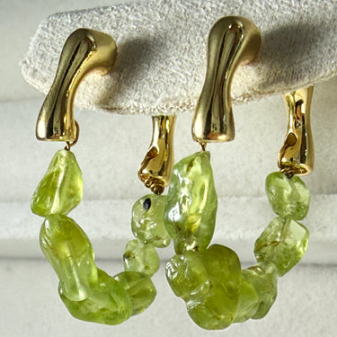 Natural Peridot Drop Hoops Earrings
