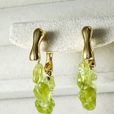 Natural Peridot Drop Hoops Earrings