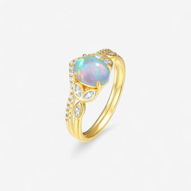 Oval Synthetic Opal Ring with Gold Finish and Nature-Inspired Design
