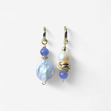 December Birthstone Blue Tanzanite Pearl Earrings – Custom Blue Topaz & Freshwater Baroque Design in 925 Silver