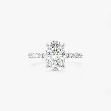 Oval Solitaire Hidden Halo Engagement Ring with Side Accent - Evergleam Jewelry