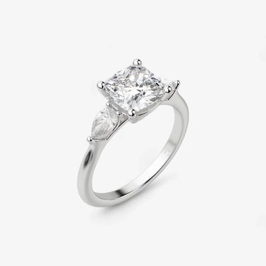 Three Stone Cushion Engagement Ring with Pear - Evergleam Jewelry
