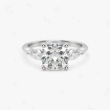 Three Stone Cushion Engagement Ring with Pear - Evergleam Jewelry