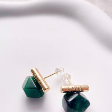 Emerald Green Crystal Stud Earrings – May Birthstone | Minimalist Handmade Gift for All Genders