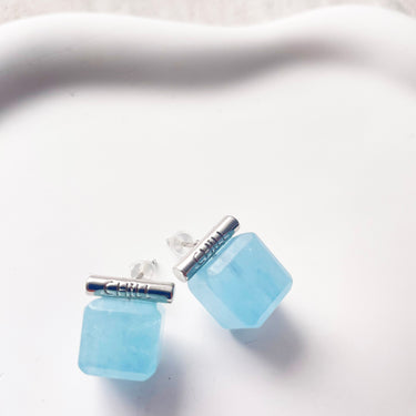 Aquamarine Birthstone Stud Earrings – 925 Silver & 18K Gold Plated | June Gift | Unisex Handmade Gem Jewelry