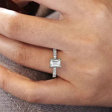 Emerald Cut Engagement Ring with Hidden Halo Side Accent - Evergleam Jewelry